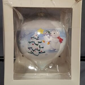 Hallmark White and Blue Holiday Ornament with Bear and Penguin